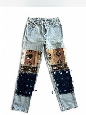Levi's Light Blue Denim Jeans with Brown & Navy Patchwork